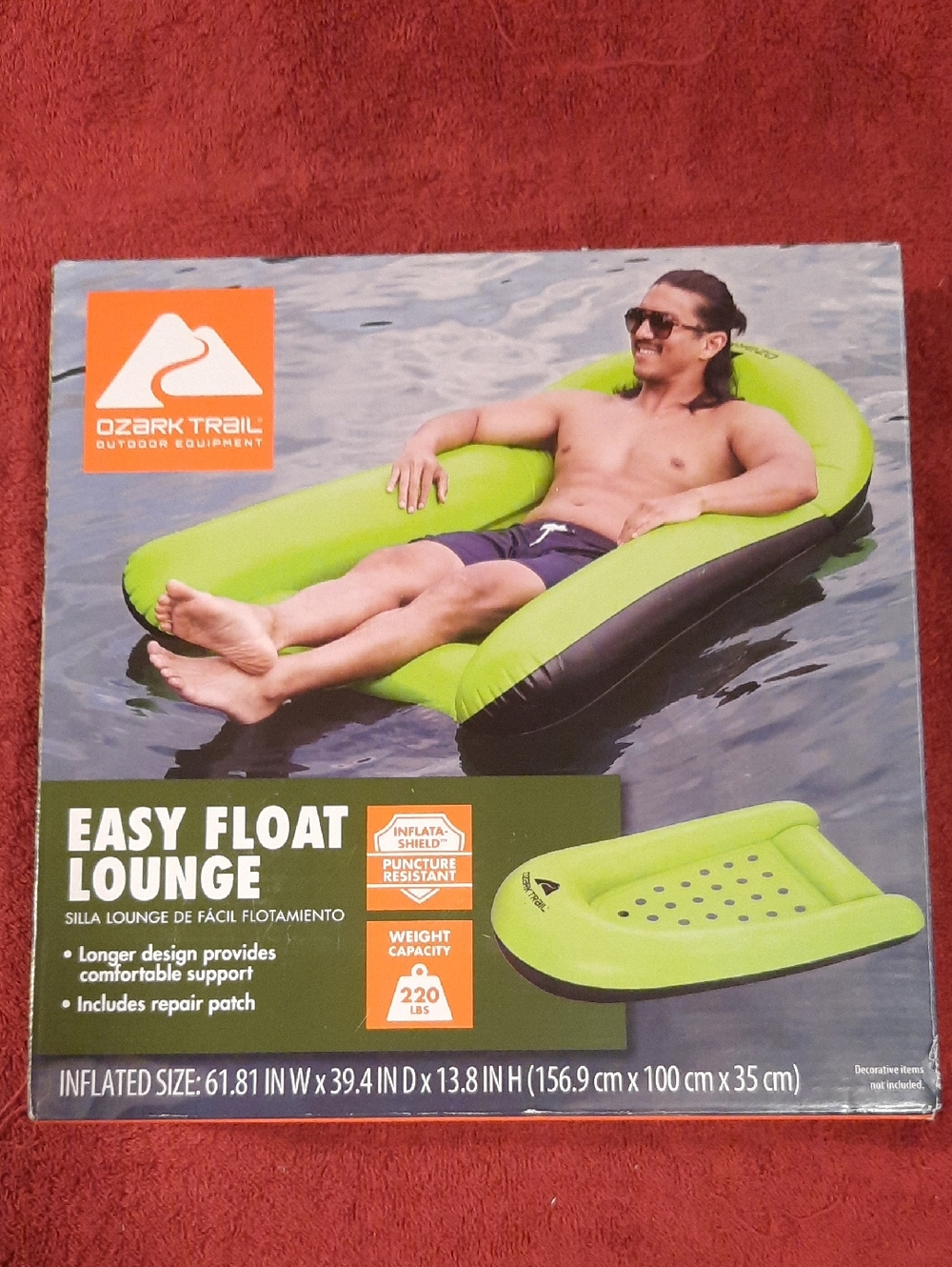 Ozark Trail Inflatable Float Lounge in Bright Green with Black Trim